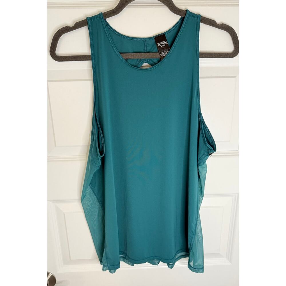 Victoria Sport Teal Strappy Back Mesh Workout Tank Top Women’s Large Activewear